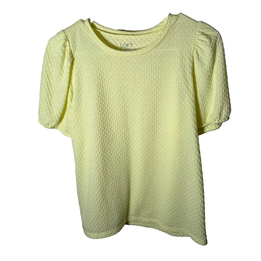 LOFT Blouse Women's Petite Medium Neon Short Puff Sleeve Textured Top Casual
